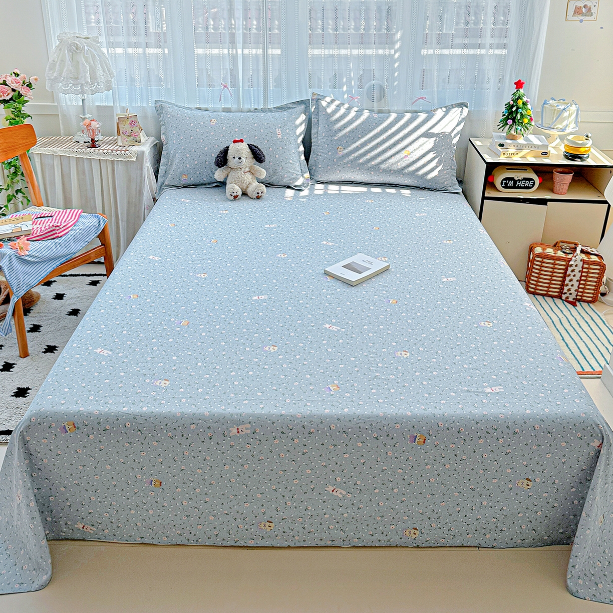 91家纺网 家纺一手货源 找家纺 恩泽家纺 2025新款全棉纯棉12868喷气印花系列床单单品床单单件单床单-第二批 蓝玫花语