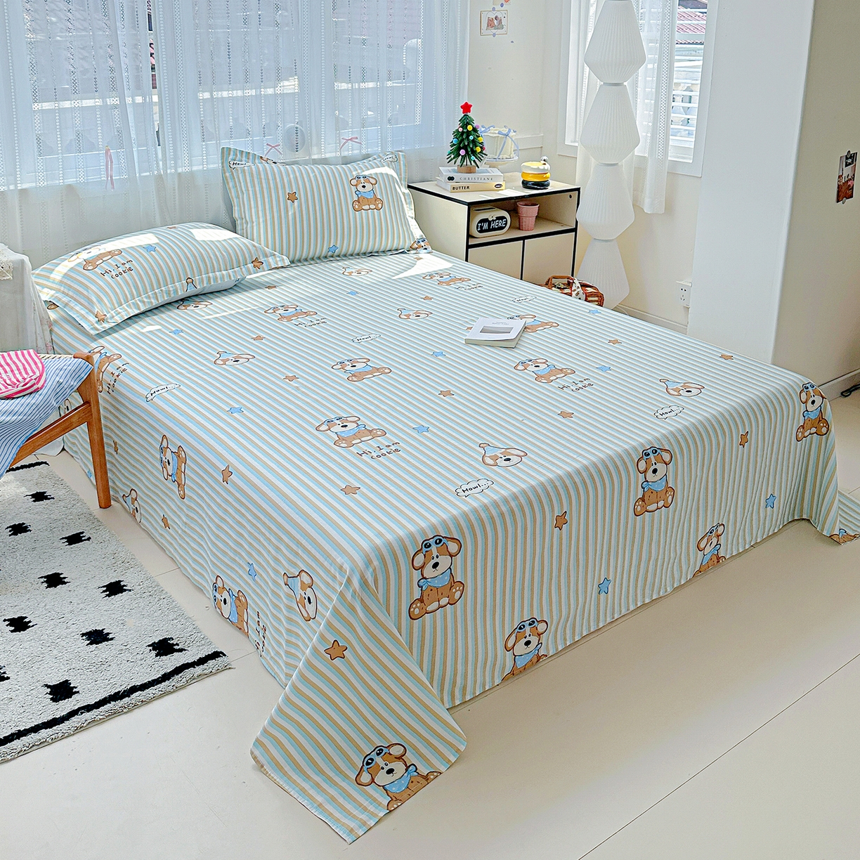 91家纺网 家纺一手货源 找家纺 恩泽家纺 2025新款全棉纯棉12868喷气印花系列床单单品床单单件单床单-第二批 派对小狗