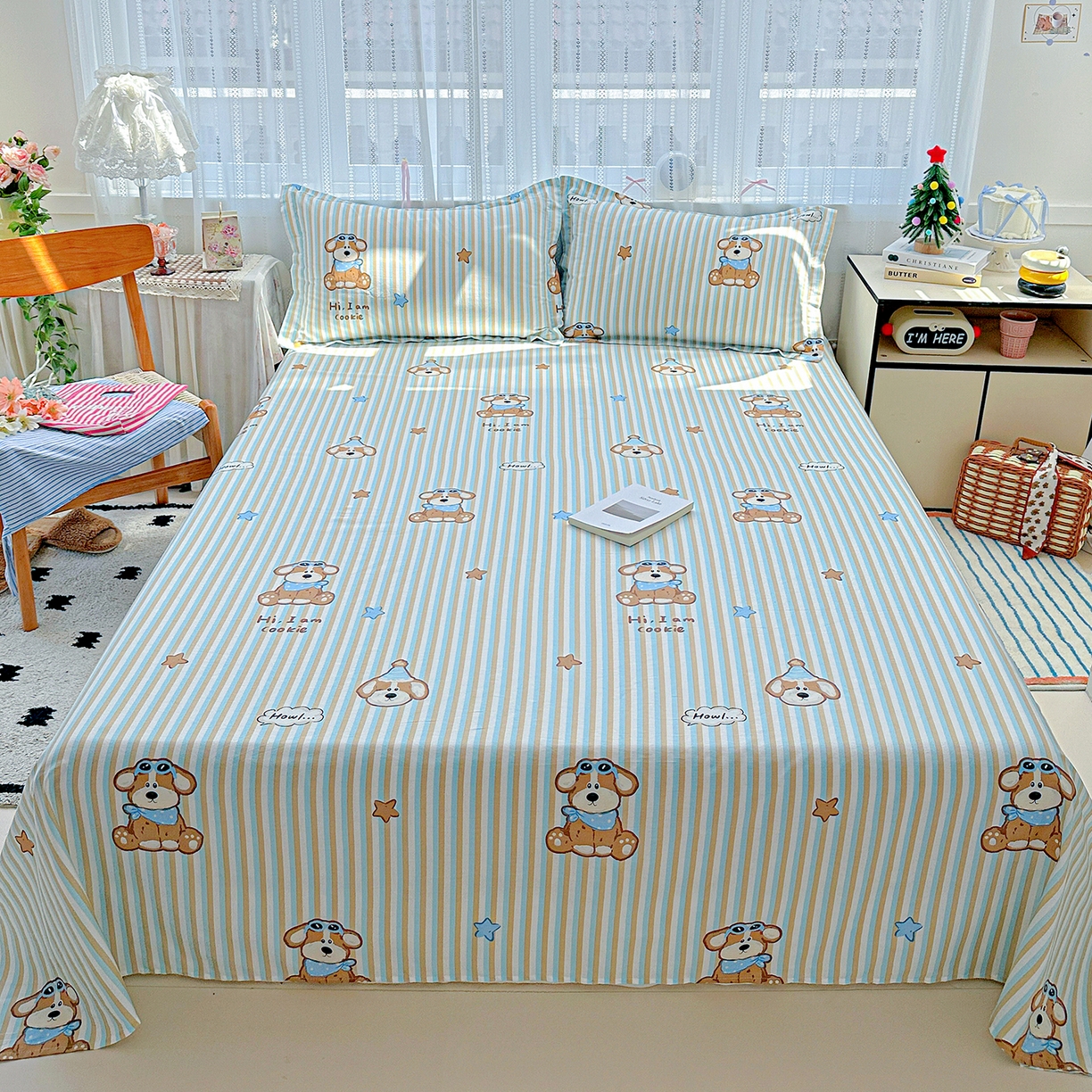 91家纺网 家纺一手货源 找家纺 恩泽家纺 2025新款全棉纯棉12868喷气印花系列床单单品床单单件单床单-第二批 派对小狗