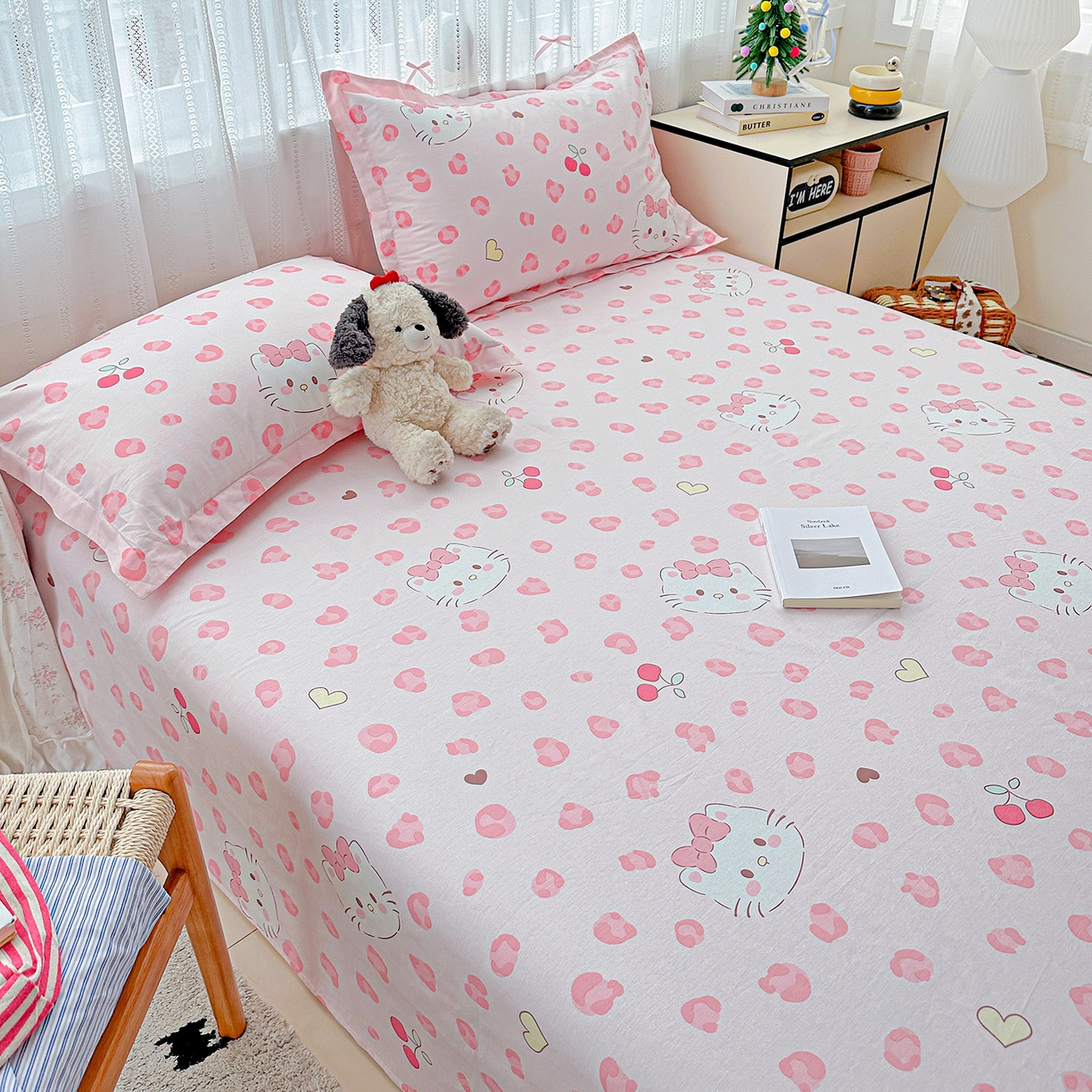 91家纺网 家纺一手货源 找家纺 恩泽家纺 2025新款全棉纯棉12868喷气印花系列床单单品床单单件单床单-第二批 时尚猫咪粉