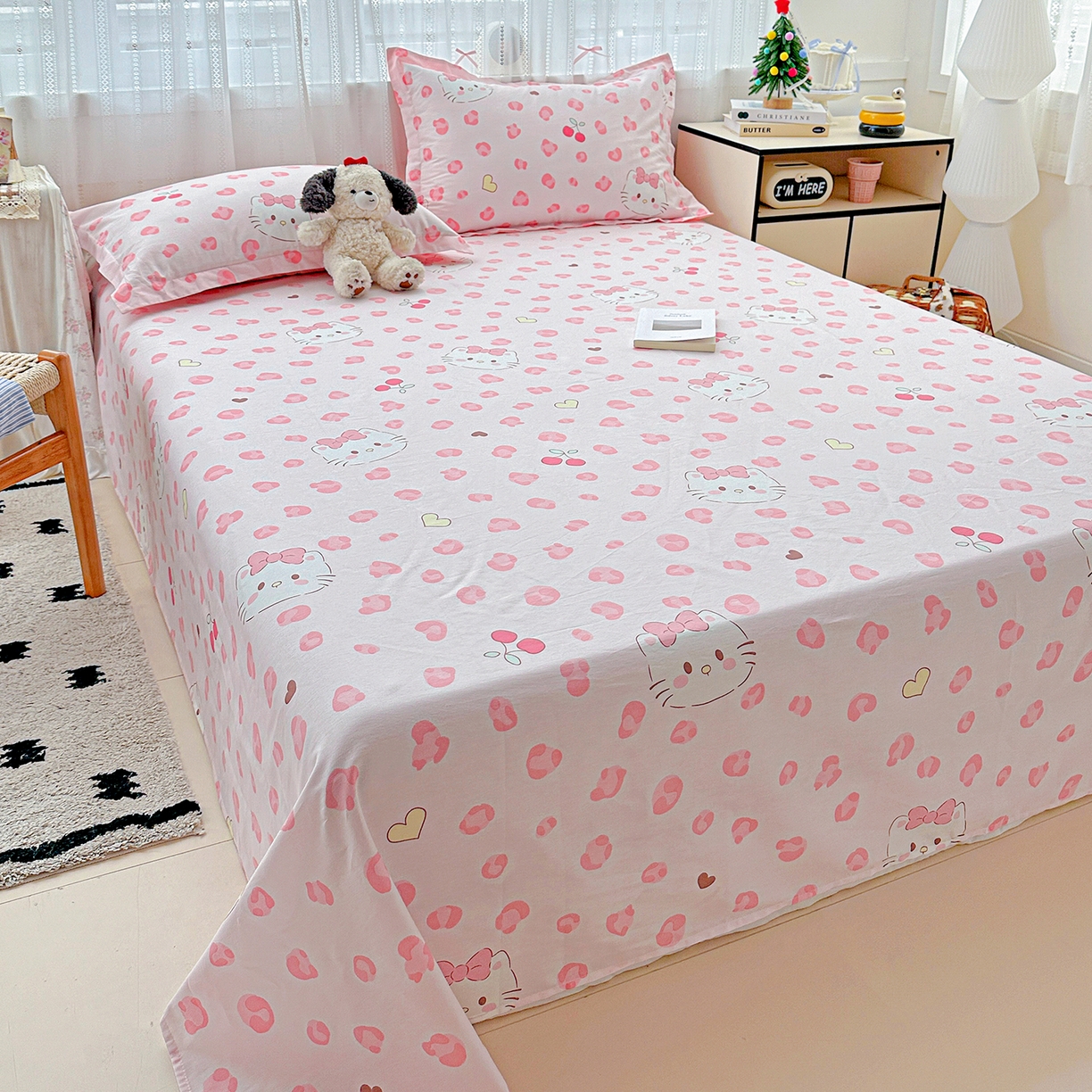 91家纺网 家纺一手货源 找家纺 恩泽家纺 2025新款全棉纯棉12868喷气印花系列床单单品床单单件单床单-第二批 时尚猫咪粉