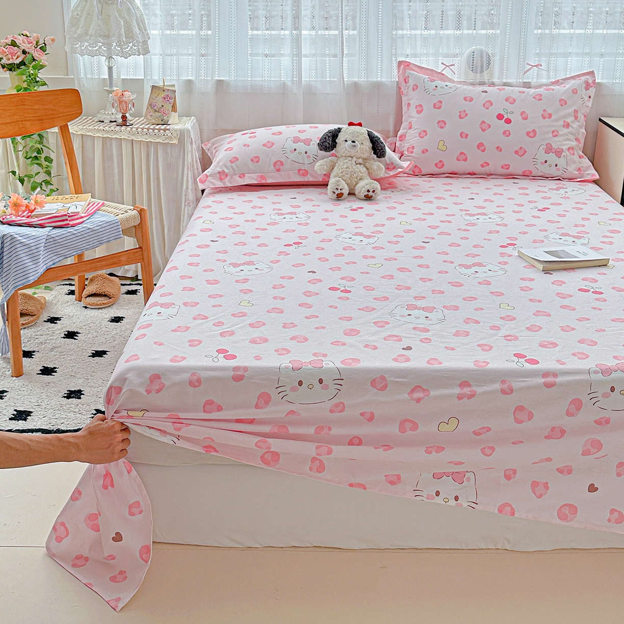 91家纺网 家纺一手货源 找家纺 恩泽家纺 2025新款全棉纯棉12868喷气印花系列床单单品床单单件单床单-第二批 时尚猫咪粉