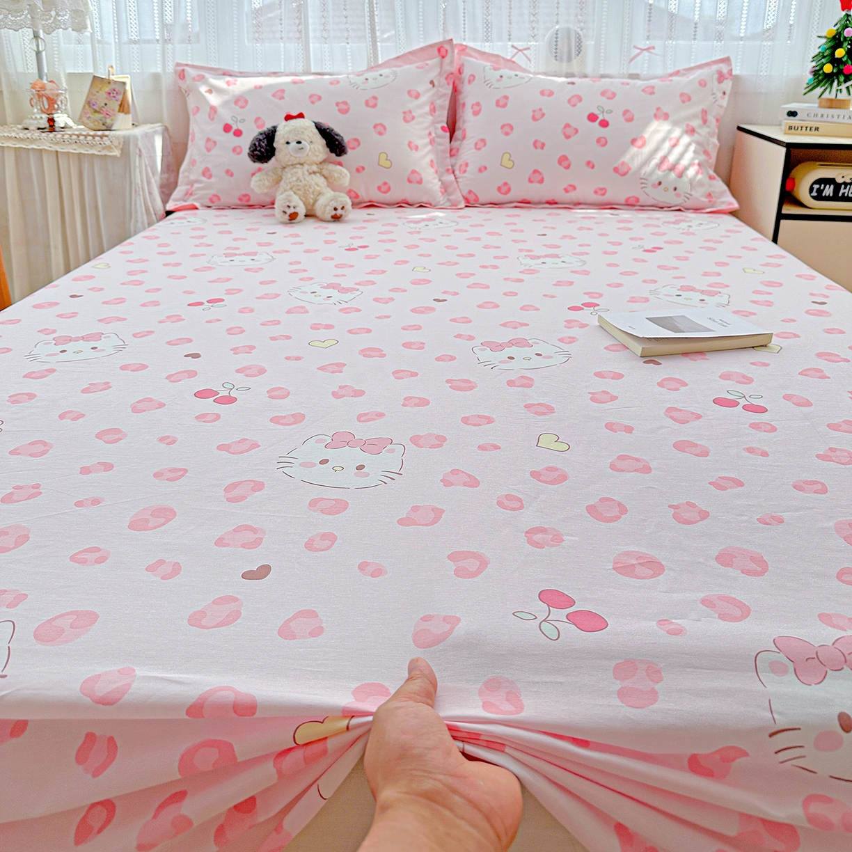 91家纺网 家纺一手货源 找家纺 恩泽家纺 2025新款全棉纯棉12868喷气印花系列床单单品床单单件单床单-第二批 时尚猫咪粉