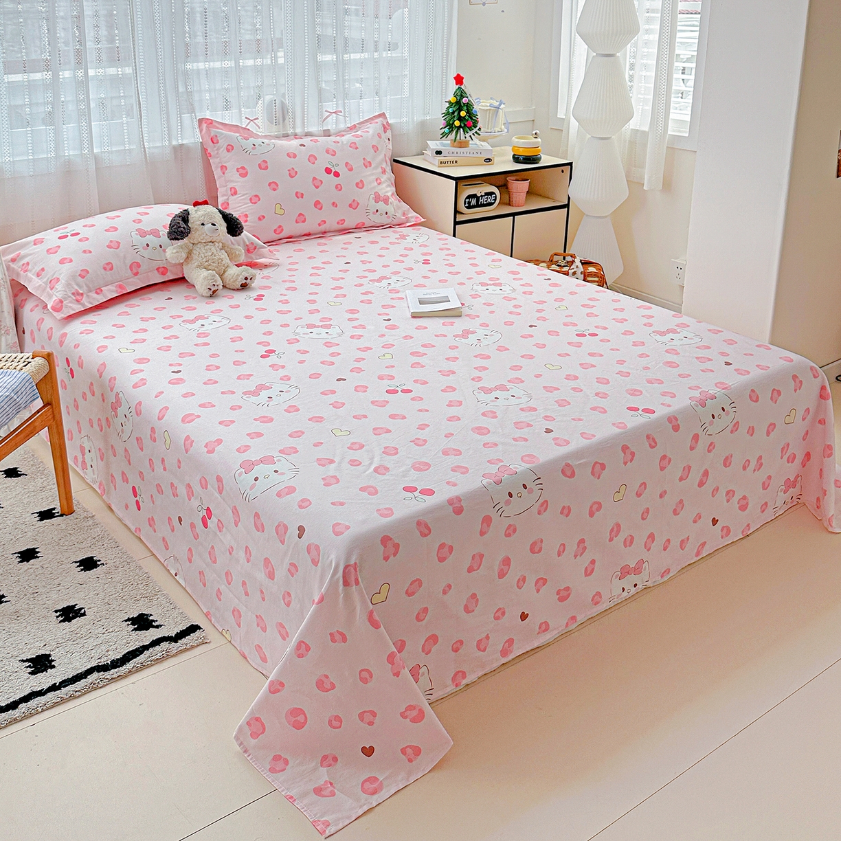 91家纺网 家纺一手货源 找家纺 恩泽家纺 2025新款全棉纯棉12868喷气印花系列床单单品床单单件单床单-第二批 时尚猫咪粉