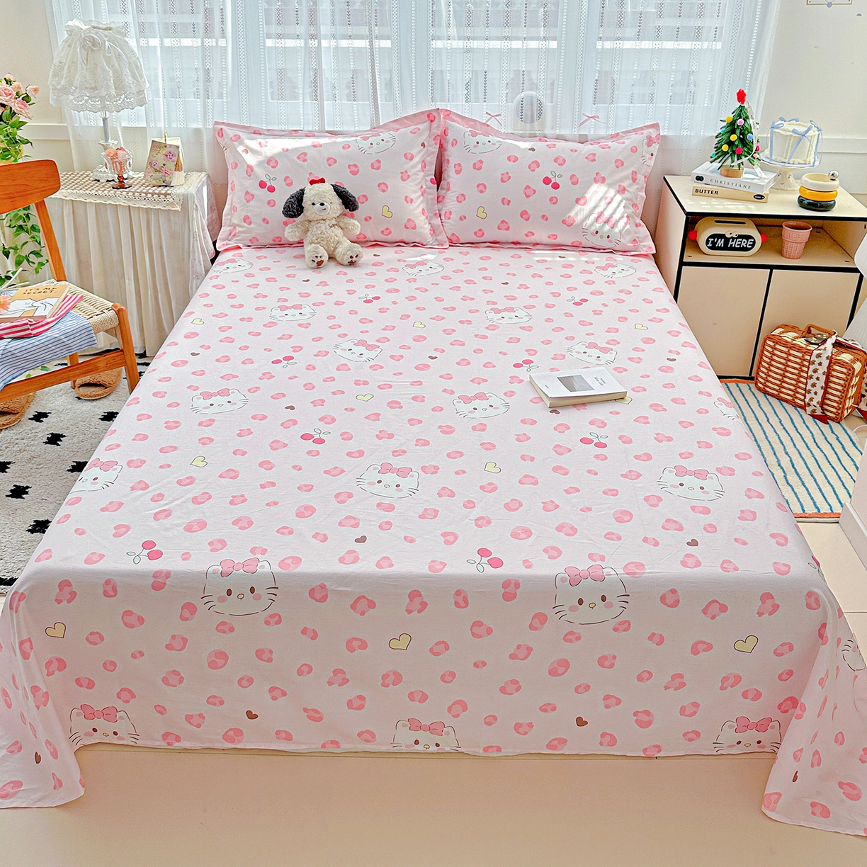 91家纺网 家纺一手货源 找家纺 恩泽家纺 2025新款全棉纯棉12868喷气印花系列床单单品床单单件单床单-第二批 时尚猫咪粉