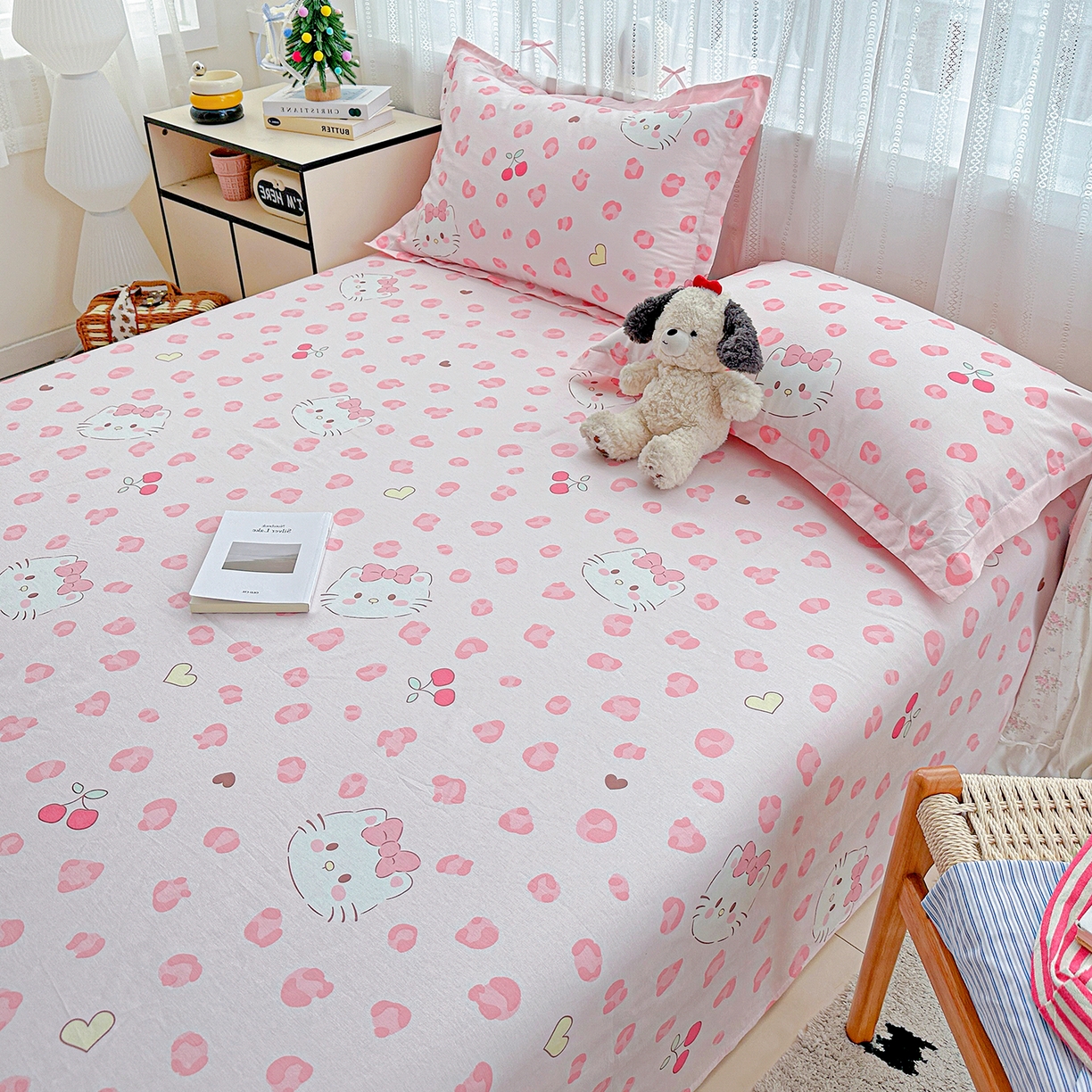 91家纺网 家纺一手货源 找家纺 恩泽家纺 2025新款全棉纯棉12868喷气印花系列床单单品床单单件单床单-第二批 时尚猫咪粉