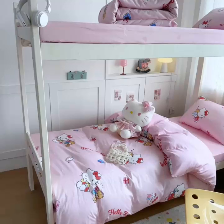 91家纺网 家纺一手货源 找家纺 浩诚 2025新款三丽鸥专版花型全棉纯棉学生三件套四件套 铃风