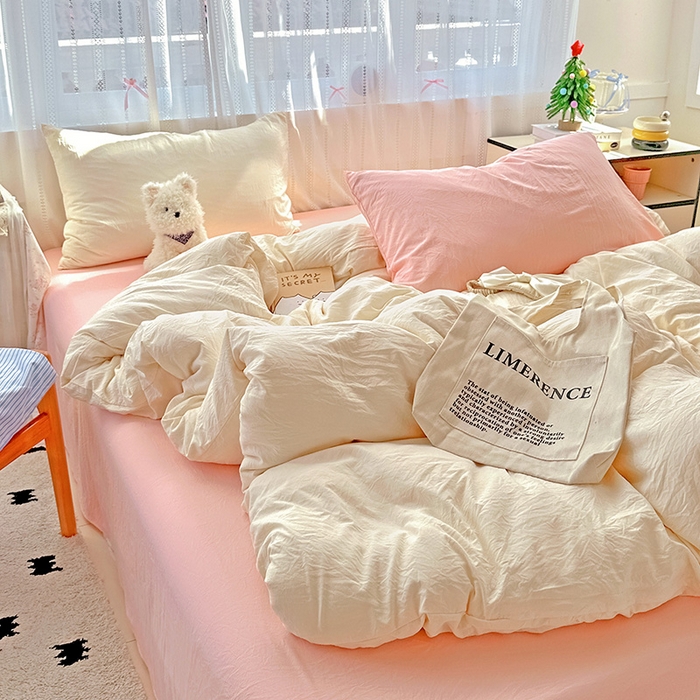 91家纺网 家纺一手货源 找家纺 （总）繁花家居 2025新款高克重撞色水洗棉四件套