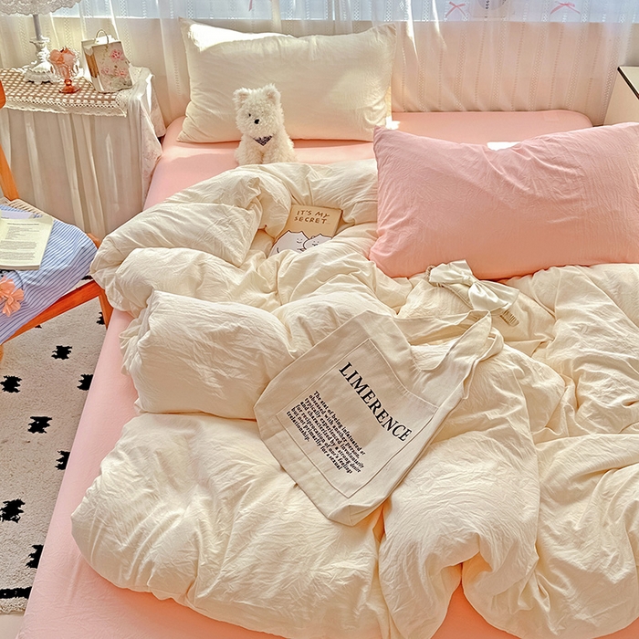 91家纺网 家纺一手货源 找家纺 （总）繁花家居 2025新款高克重撞色水洗棉四件套