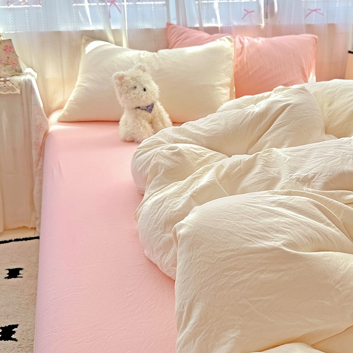 91家纺网 家纺一手货源 找家纺 （总）繁花家居 2025新款高克重撞色水洗棉四件套