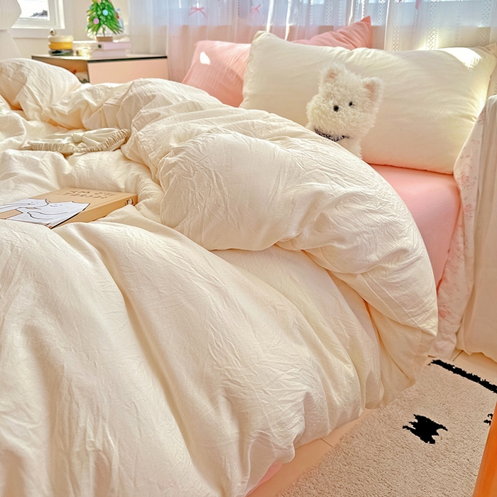 91家纺网 家纺一手货源 找家纺 （总）繁花家居 2025新款高克重撞色水洗棉四件套