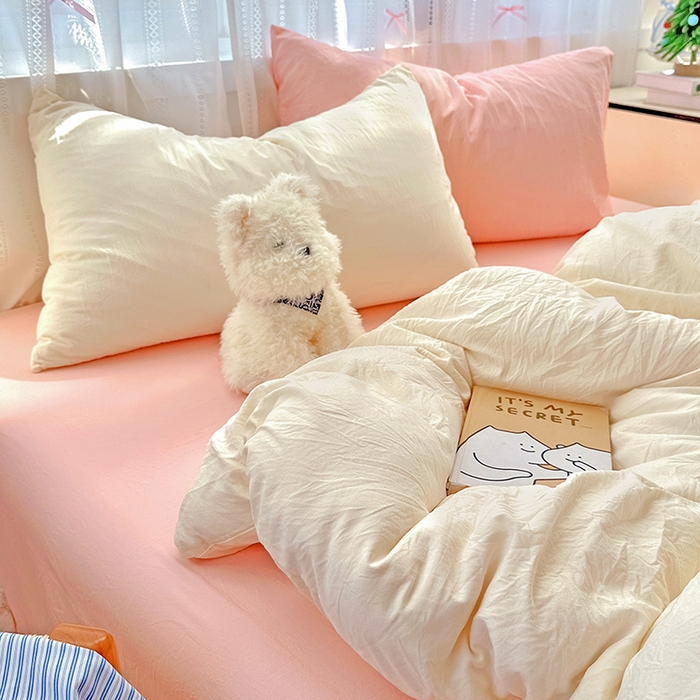 91家纺网 家纺一手货源 找家纺 （总）繁花家居 2025新款高克重撞色水洗棉四件套