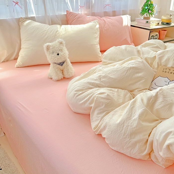 91家纺网 家纺一手货源 找家纺 （总）繁花家居 2025新款高克重撞色水洗棉四件套