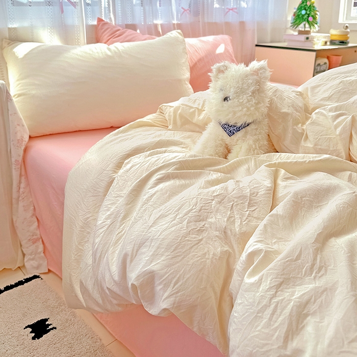 91家纺网 家纺一手货源 找家纺 （总）繁花家居 2025新款高克重撞色水洗棉四件套