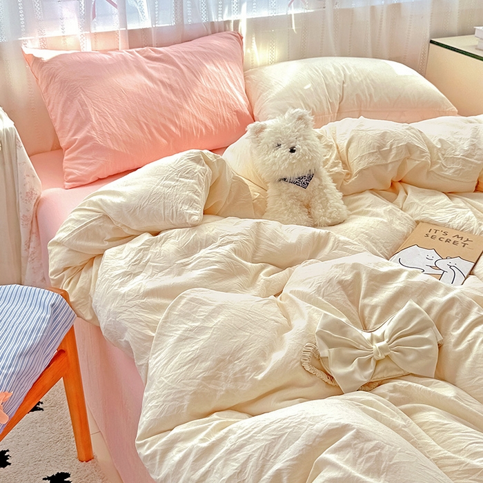 91家纺网 家纺一手货源 找家纺 （总）繁花家居 2025新款高克重撞色水洗棉四件套