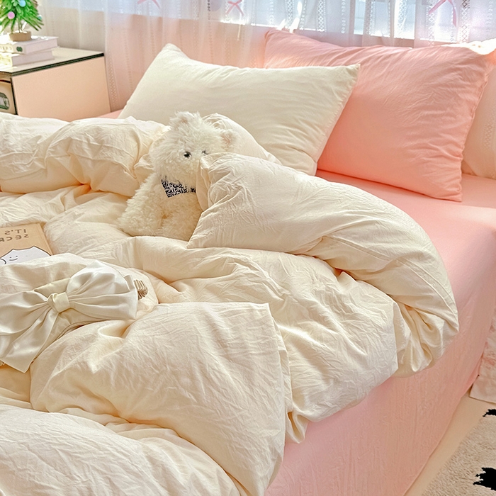 91家纺网 家纺一手货源 找家纺 （总）繁花家居 2025新款高克重撞色水洗棉四件套