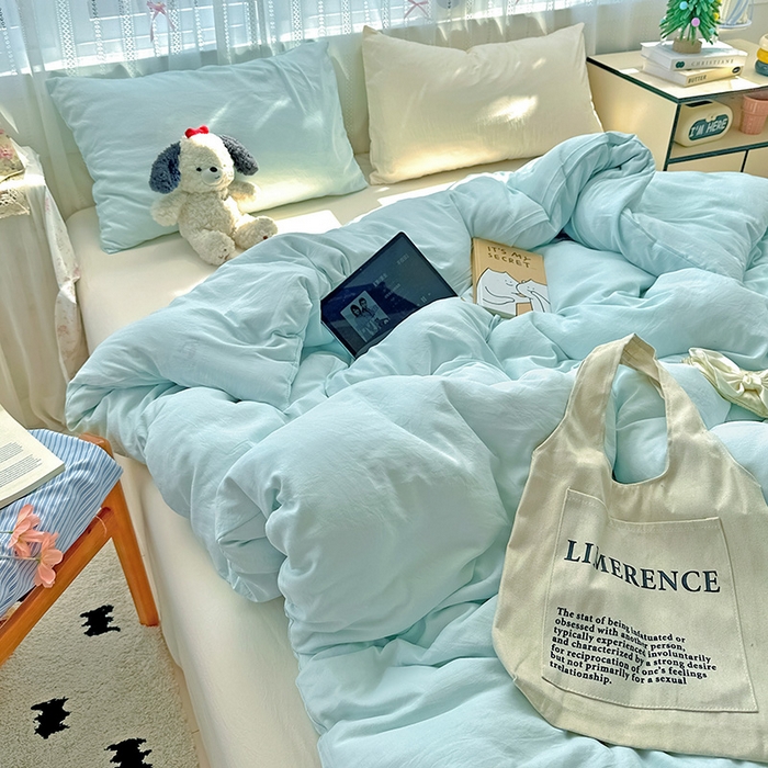 91家纺网 家纺一手货源 找家纺 （总）繁花家居 2025新款高克重撞色水洗棉四件套