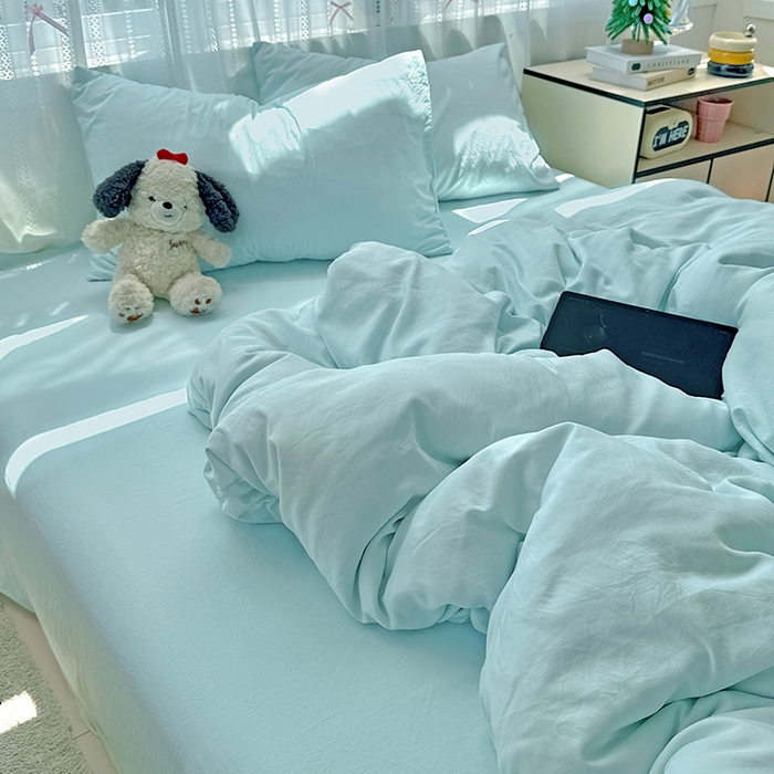 91家纺网 家纺一手货源 找家纺 （总）繁花家居 2025新款高克重撞色水洗棉四件套