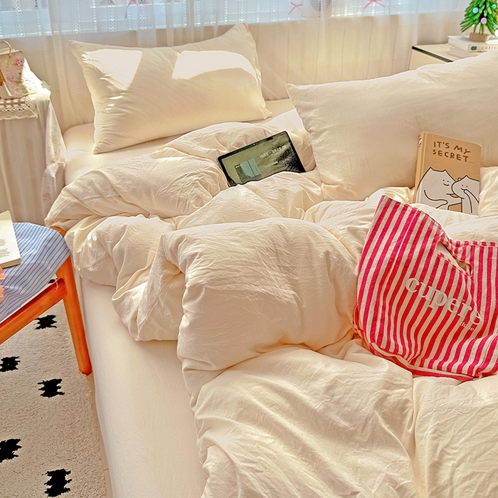 91家纺网 家纺一手货源 找家纺 （总）繁花家居 2025新款高克重撞色水洗棉四件套