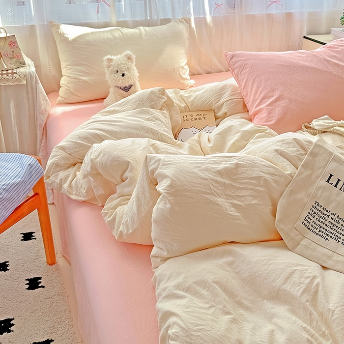 91家纺网 家纺一手货源 找家纺 （总）繁花家居 2025新款高克重撞色水洗棉四件套