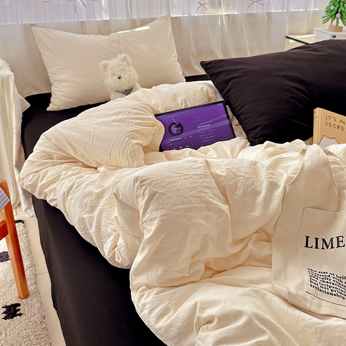 91家纺网 家纺一手货源 找家纺 （总）繁花家居 2025新款高克重撞色水洗棉四件套