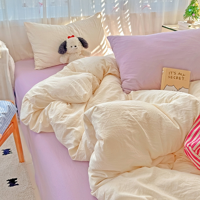 91家纺网 家纺一手货源 找家纺 （总）繁花家居 2025新款高克重撞色水洗棉四件套