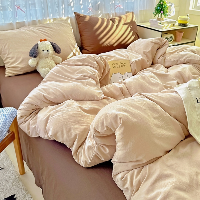 91家纺网 家纺一手货源 找家纺 （总）繁花家居 2025新款高克重撞色水洗棉四件套