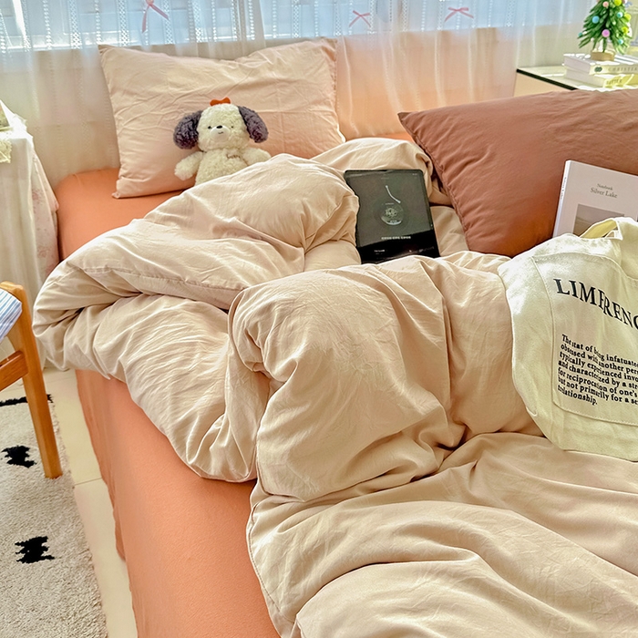 91家纺网 家纺一手货源 找家纺 （总）繁花家居 2025新款高克重撞色水洗棉四件套