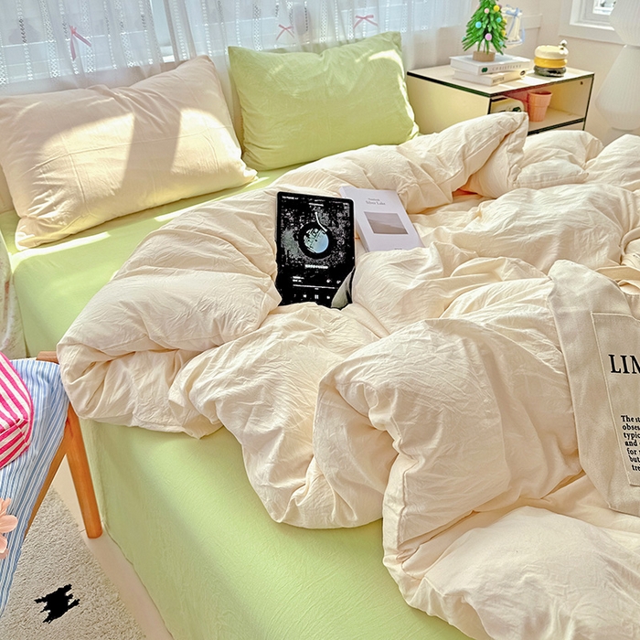 91家纺网 家纺一手货源 找家纺 （总）繁花家居 2025新款高克重撞色水洗棉四件套