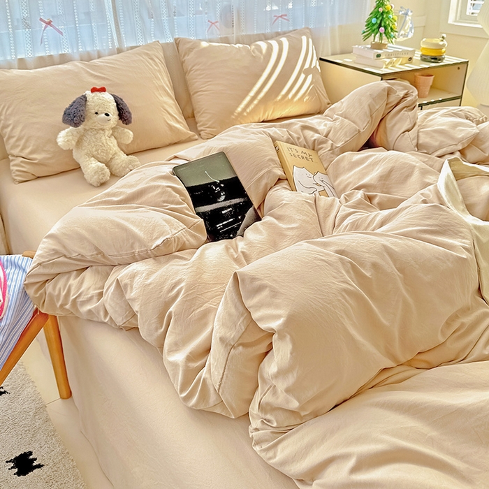 91家纺网 家纺一手货源 找家纺 （总）繁花家居 2025新款高克重撞色水洗棉四件套