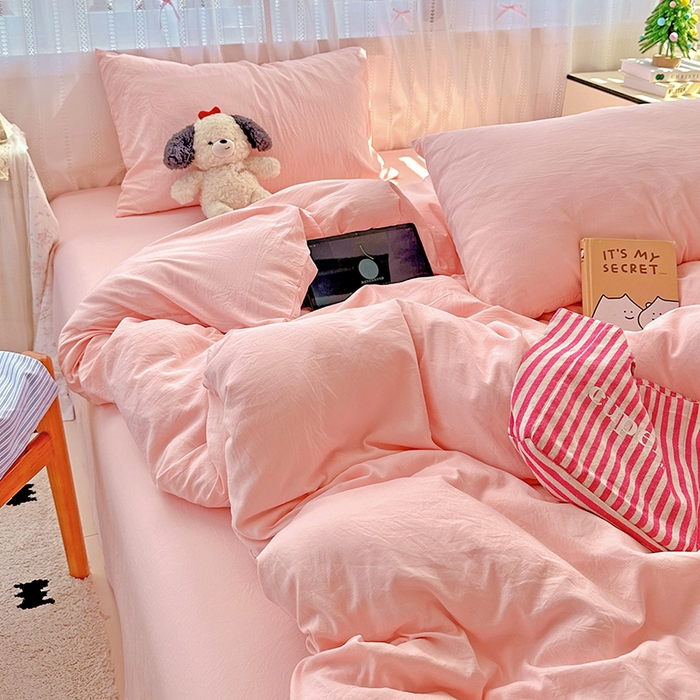 91家纺网 家纺一手货源 找家纺 （总）繁花家居 2025新款高克重撞色水洗棉四件套