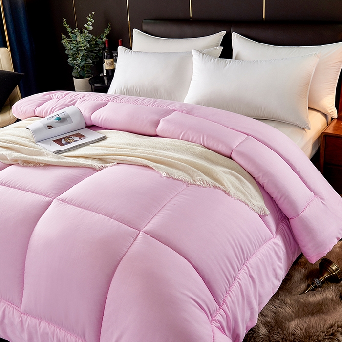 91家纺网 家纺一手货源 找家纺 悦织湾家纺 2025新款仿棉印花纯色学生被春秋被冬被四季通用被子被芯量多价优整年不断货 粉