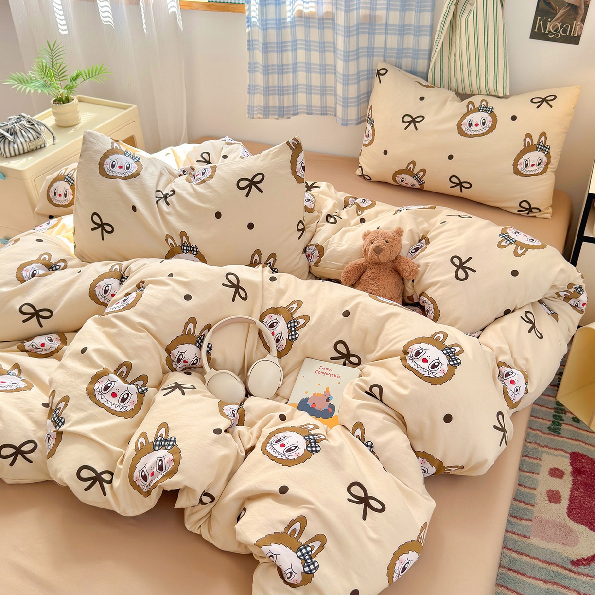 91家纺网 家纺一手货源 找家纺 罗亿家纺 2025新款软绵绵的双拼印花小清新水洗云朵棉四件套(第二批) 精灵首领