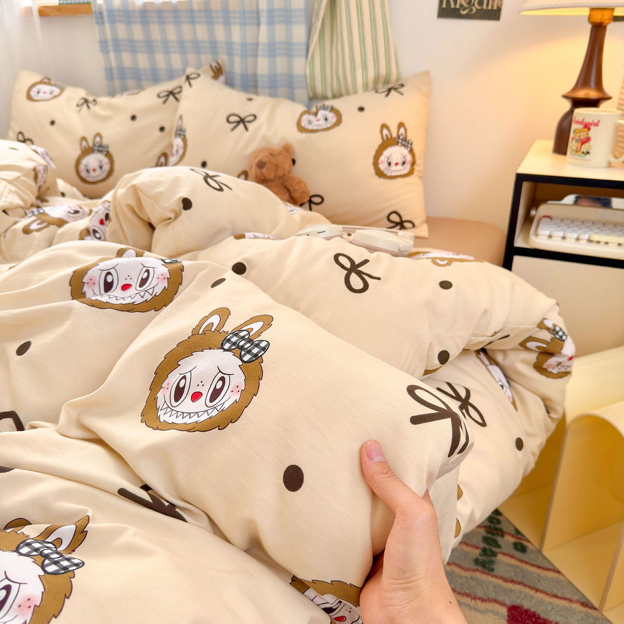 91家纺网 家纺一手货源 找家纺 罗亿家纺 2025新款软绵绵的双拼印花小清新水洗云朵棉四件套(第二批) 精灵首领