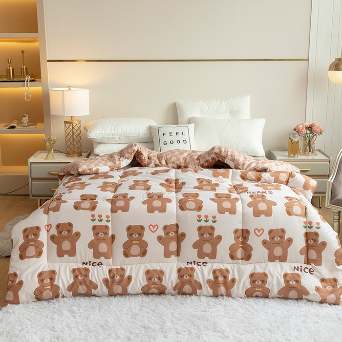 悦织湾家纺 2025新款仿棉印花纯色学生被春秋被冬被四季通用被子被芯量多价优整年不断货 浣熊