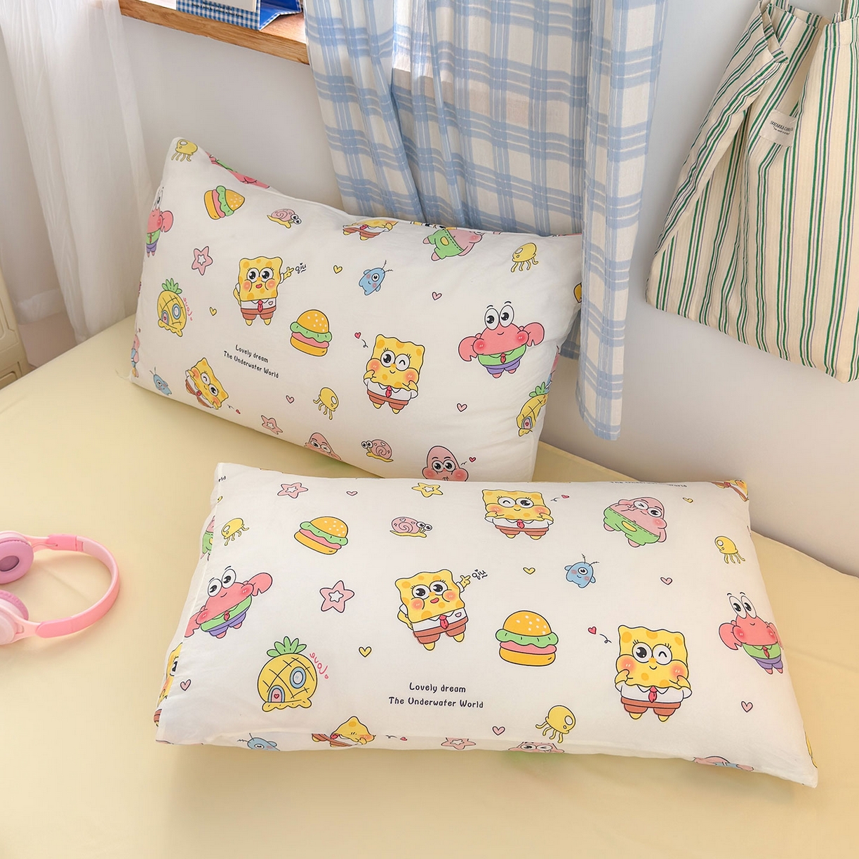 91家纺网 家纺一手货源 找家纺 罗亿家纺 2025新款软绵绵的双拼印花小清新水洗云朵棉四件套(第二批) 开心小海棉