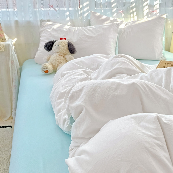 91家纺网 家纺一手货源 找家纺 繁花家居 2025新款高克重撞色水洗棉四件套 海盐极白