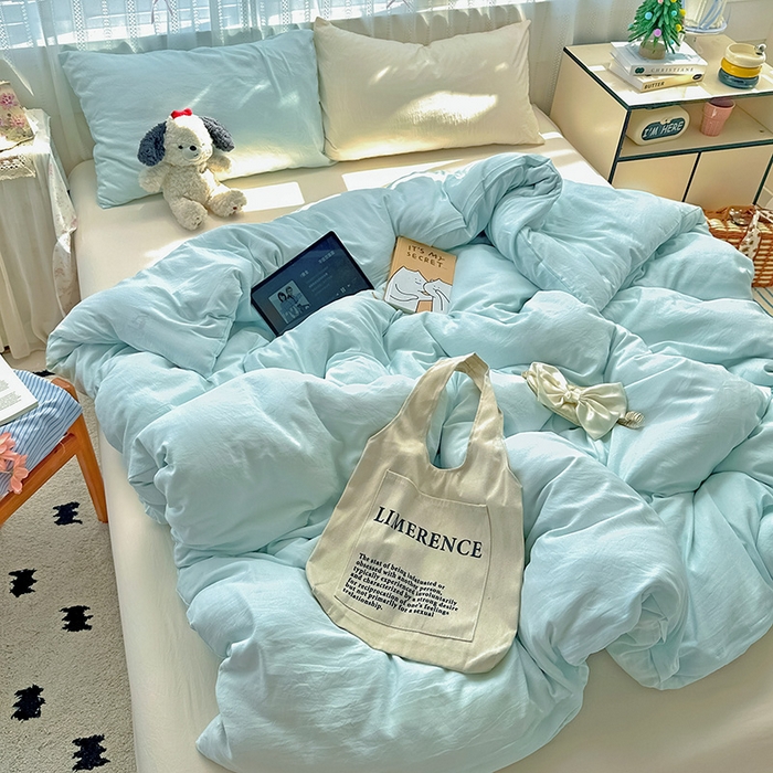 91家纺网 家纺一手货源 找家纺 繁花家居 2025新款高克重撞色水洗棉四件套 海盐可可白