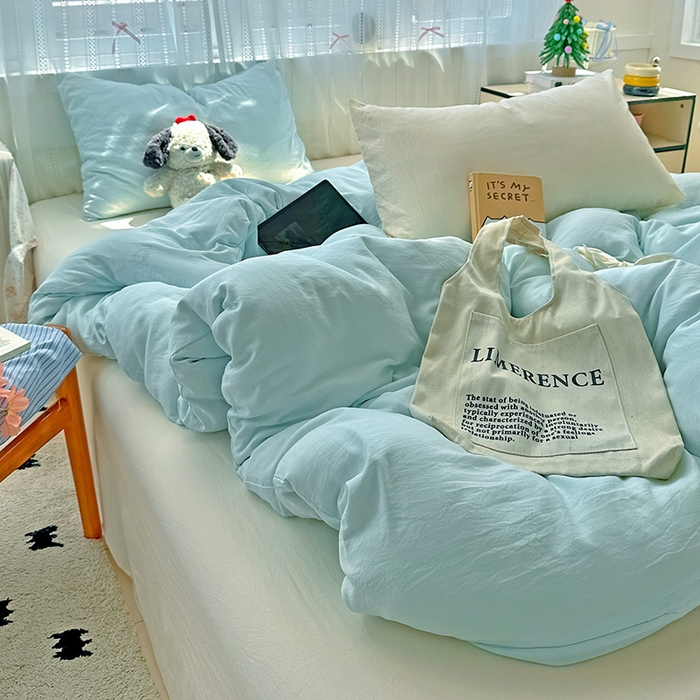 91家纺网 家纺一手货源 找家纺 繁花家居 2025新款高克重撞色水洗棉四件套 海盐可可白