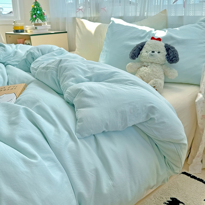 91家纺网 家纺一手货源 找家纺 繁花家居 2025新款高克重撞色水洗棉四件套 海盐可可白