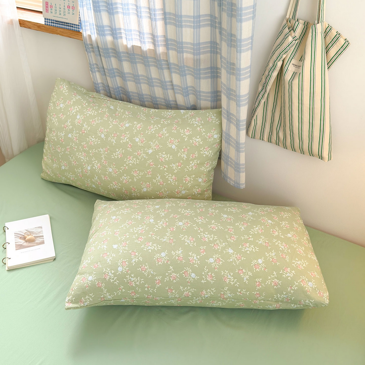 91家纺网 家纺一手货源 找家纺 罗亿家纺 2025新款软绵绵的双拼印花小清新水洗云朵棉四件套(第二批) 春江雾