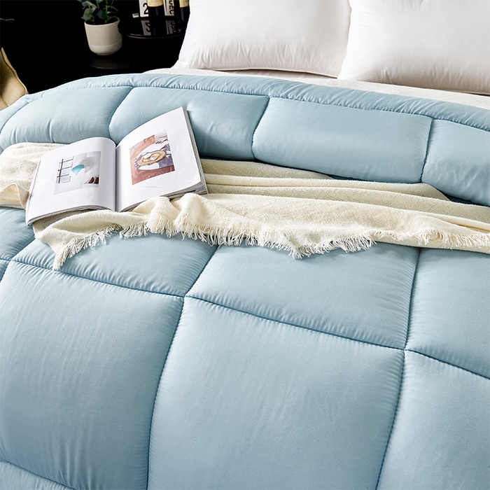 91家纺网 家纺一手货源 找家纺 悦织湾家纺 2025新款仿棉印花纯色学生被春秋被冬被四季通用被子被芯量多价优整年不断货 蓝色