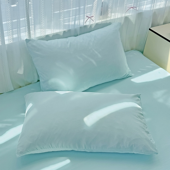 91家纺网 家纺一手货源 找家纺 繁花家居 2025新款高克重撞色水洗棉四件套 海盐蓝