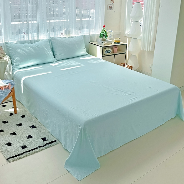 91家纺网 家纺一手货源 找家纺 繁花家居 2025新款高克重撞色水洗棉四件套 海盐蓝