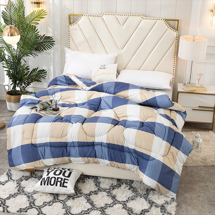 91家纺网 家纺一手货源 找家纺 悦织湾家纺 2025新款仿棉印花纯色学生被春秋被冬被四季通用被子被芯量多价优整年不断货 蓝色印象