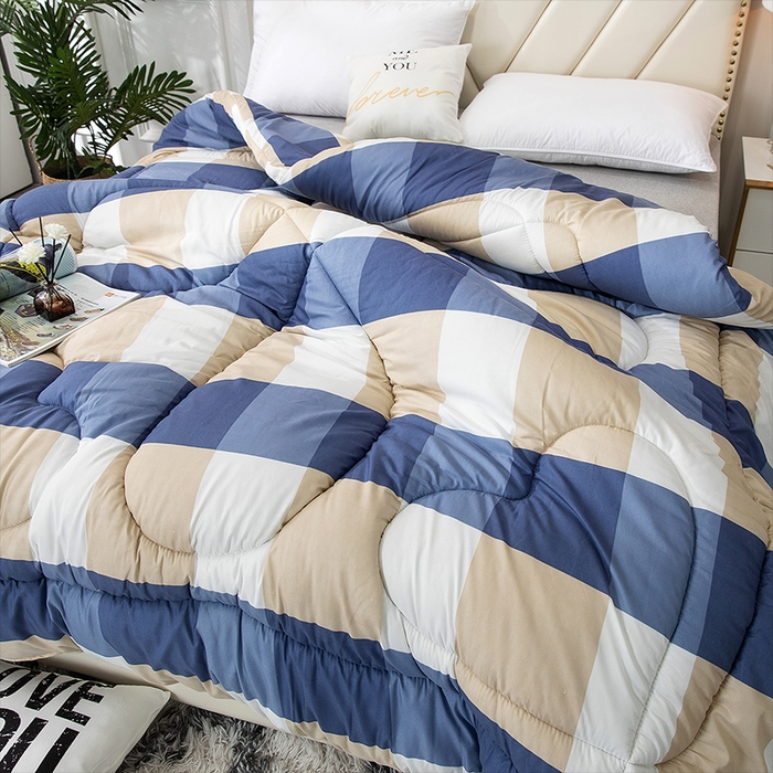 91家纺网 家纺一手货源 找家纺 悦织湾家纺 2025新款仿棉印花纯色学生被春秋被冬被四季通用被子被芯量多价优整年不断货 蓝色印象