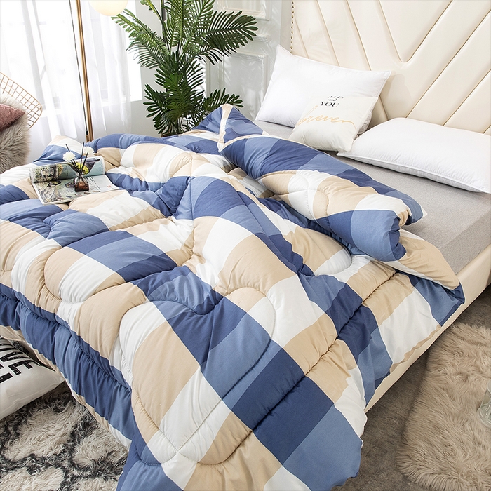 91家纺网 家纺一手货源 找家纺 悦织湾家纺 2025新款仿棉印花纯色学生被春秋被冬被四季通用被子被芯量多价优整年不断货 蓝色印象