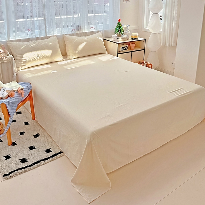 91家纺网 家纺一手货源 找家纺 繁花家居 2025新款高克重撞色水洗棉四件套 可可白