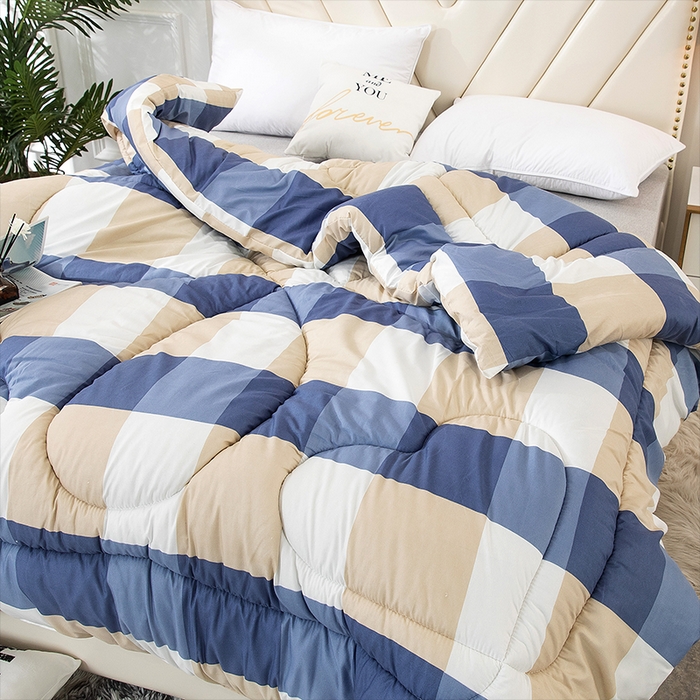 91家纺网 家纺一手货源 找家纺 悦织湾家纺 2025新款仿棉印花纯色学生被春秋被冬被四季通用被子被芯量多价优整年不断货 蓝色印象