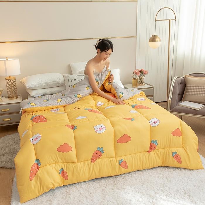 91家纺网 家纺一手货源 找家纺 悦织湾家纺 2025新款仿棉印花纯色学生被春秋被冬被四季通用被子被芯量多价优整年不断货 萝卜